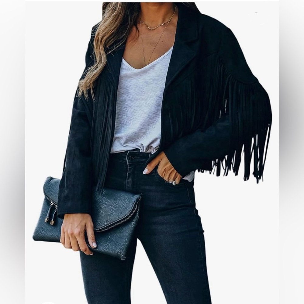 Vintage Faux Suede Tassel Cropped Jacket